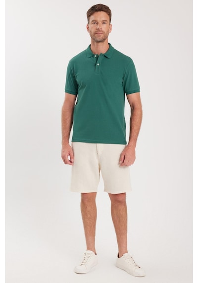 Tudors Erkek Slim Fit Dar Kesim Pamuklu Yumuşak Dokulu Serin Tutan Kumaş Düz Pike Yeşil Polo Yaka Tişört-33700 Yeşil