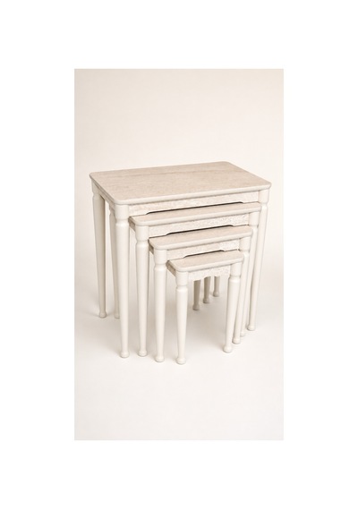 Lidya 4 Lü Zigon Sehpa Takımı Mdf Tabla, Lake Boyalı Gürgen Ayak, Beyaz