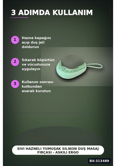 Sıvı Hazneli Yumuşak Silikon Duş Masaj Fırçası - Askılı Ergonomik 1 Adet Bx-313489 Renkli