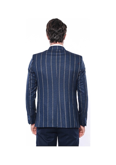 Wessi Çizgili Açık Slim Fit Lacivert Erkek Ceket Siyah
