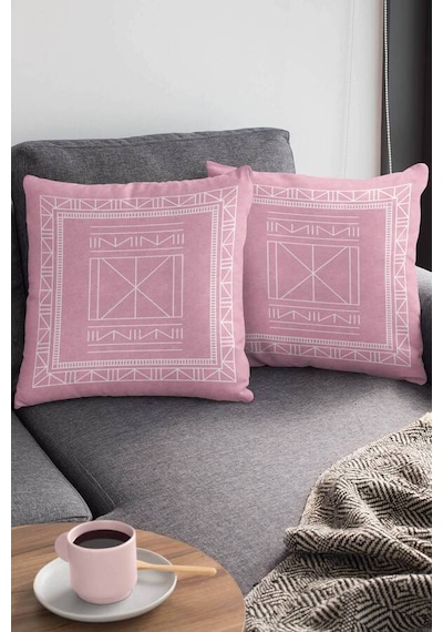 Pembe Etnik Desen Çift Taraflı Yastık Kırlent Kılıfı Krl429n11