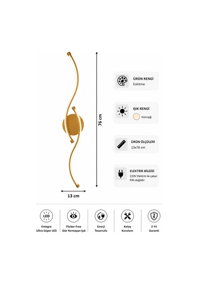 Pera Modern Led Duvar Apliği Günışığı Eskitme