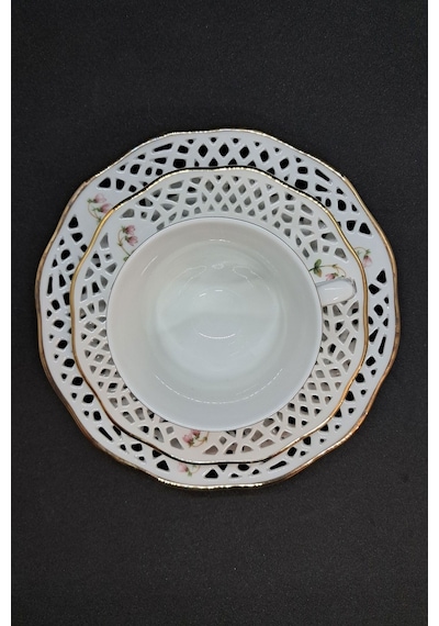 Linnea Borealis Ajurlu Vintage Duble Kahve/çayfincanı 3 Parça Beyaz