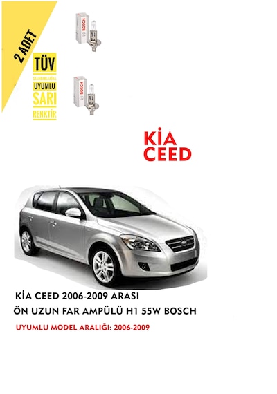 Kia Ceed 2006-2009 Arası Ön Uzun Far Ampülü 2 Adet Sarı Renk