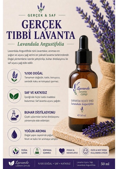 Lavande Lavanta Çiftliği Lavanta Yağı L.Angustifolia Cam Damlalıklı 50 ML