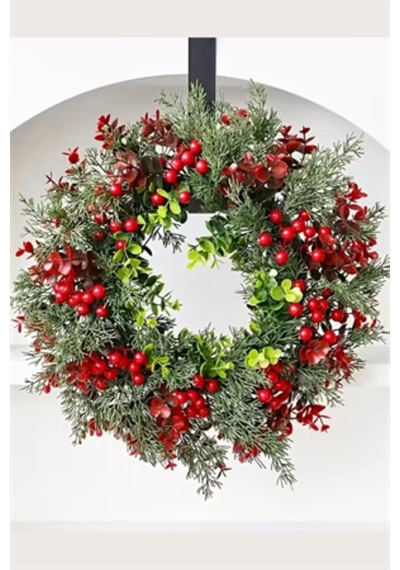45 Cm 17.71 İnç Festive Yapay Noel Çelengi Çam Yaprakları Ve Kırmızı Meyveler Klasik Duvar & K