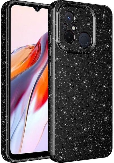 Xiaomi Redmi 12c Kılıf Kamera Korumalı Simli Lüks Zore Koton Kapak Siyah