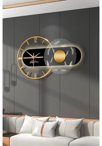 Metaquartz Aksesuar Renessa Exclusive Quartz Mekanizmalı Özel Seri Dekoratif Metal Ahşap Duvar Saati Goldsiyah 40 X 70 0240-keçe-şekilli-48cm