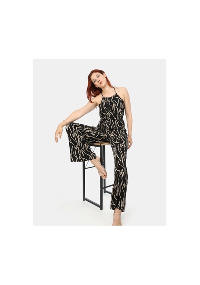 J&kstores Bağlamalı - Desenli Kahve Tulum Siyah