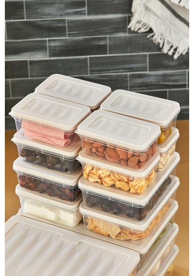 Multi Box 17 Parça 5 Farklı Boy Saklama Kabı Seti - Dondurucu & Mikrodalga Uyumlu Krem