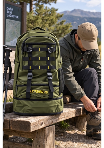 Dağcı Çantası Kolonlu Haki 60 L Outdoor Trekking Sırt Çantası 57x37x19 Cm Desenli
