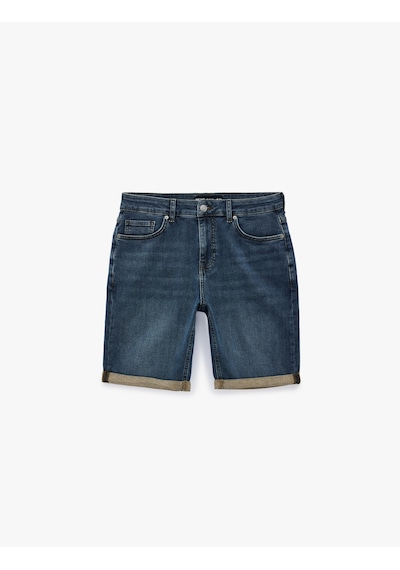 Koton Normal Bel Pamuklu Bermuda Slim Fit Jean Şort Orta İndigo 6sam40331nd