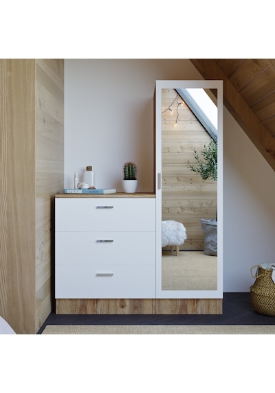 Robin Home Lyana Aynalı Şifonyer Gardırop Çam-Beyaz (468193406)