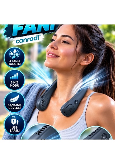 4 Fanlı 5 Hız Modlu Usb Şarjlı Kanatsız Boyun Fanı