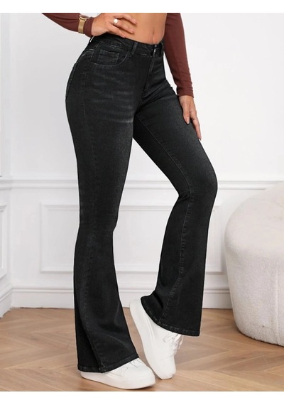 Zenna Tarz Kadın Yüksek Bel Cepli İspanyol Paçalı Kot Jeans Pantolon Siyah Zenna Tarz Kadın Yüksek Bel Cepli İspanyol Paçalı Kot Jeans Pantolon Siyah