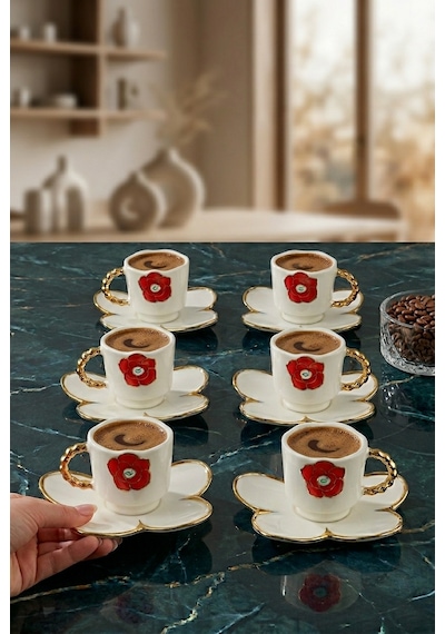 Acar Charlotte 6 Kişilik Kahve Fincanı Takımı 90 Ml 09363 Kırmızı