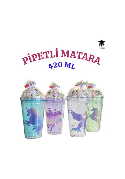 1 Adet Desenli Plastik Pipetli Bardak 420ml Karma Renk Yollanmaktadır Çok Renkli