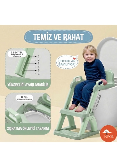 Latrina Pro Basamaklı Çocuk Tuvalet Eğitim Seti - Katlanabilir Klozet Küçültücü - Yeşil