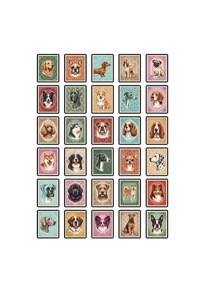 30 Adet Vintage Posta Pulu Köpek Sticker Seti - Ajanda Scrapbook Defter İçin Çok Renkli