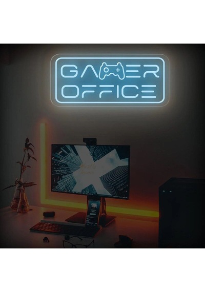 Gamer Offıce Yazılı Ve Şekilli Neon Tabela Turkuaz