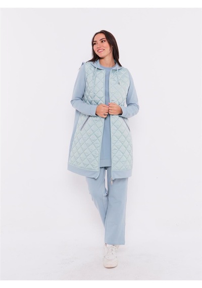 Bwest Minimal Kapitoneli Yelekli Spor Üçlü Takım - 70060 - Buz Mavisi-47 Buz Mavi