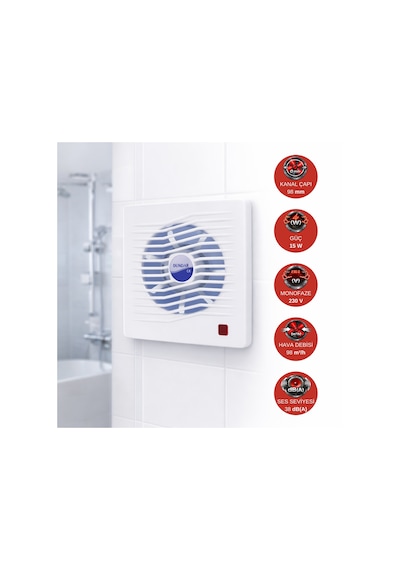 Dündar 15Cm L-10 230 220 V Monofaze Ev Tipi Plastik Fan Aspiratör