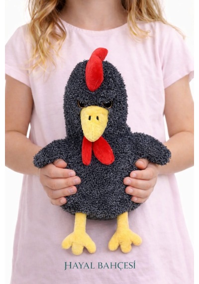 Sesli Öten Çilli Horoz Peluş 30 Cm Siyah