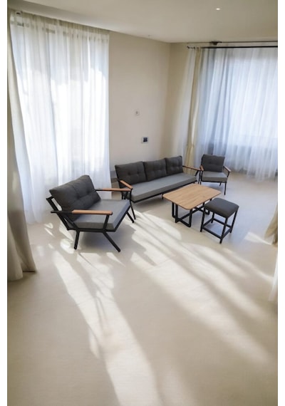 Pilocca Bahçe Ve Balkon Mobilyası Gri Antrasit 3+1+1 Sehpalı Puf Antrasit Gri