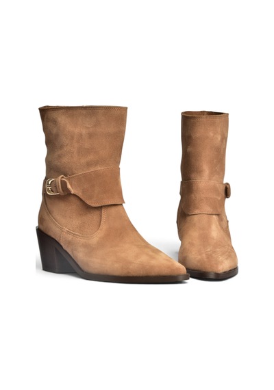 Fox Shoes Z654037761 Vizon Hakiki Deri Süet Alçak Topuklu Western Kadın Bot