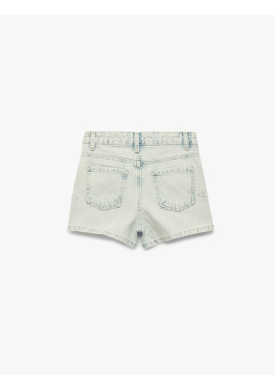 Koton Pamuklu Yıldız Desenli Denim Şort Lıght Indıgo 6skg40112ad Açık Mavi