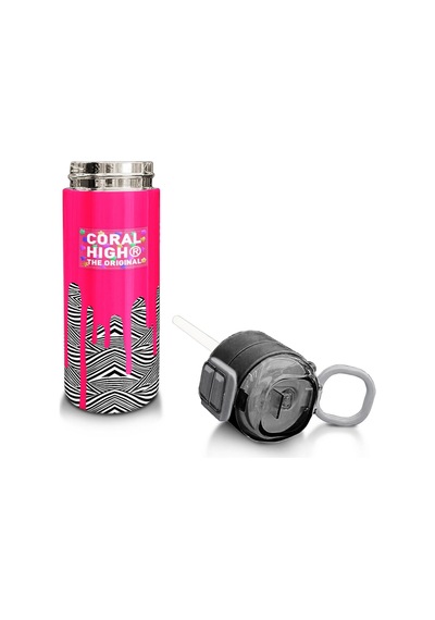 Coral High Kids Pembe Siyah Beyazdesenli Pipetli Ve Direkt İçim Çelik Termos 500 Ml 31878 Pembe - Siyah
