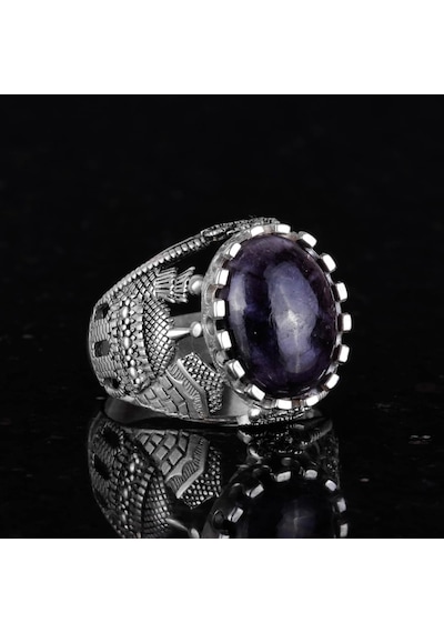 925 Ayar Katı Gümüş Erkek Yüzük, Taşlı Erkek Yüzük Mavi Safir Gümüş