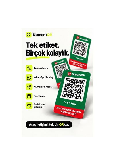 Qr Kodlu Numaratör Araç Ve Motosiklet İçin Qr Etiket Park Numaratörü 8,5x5,5 Cm Yeşil Numaraqr