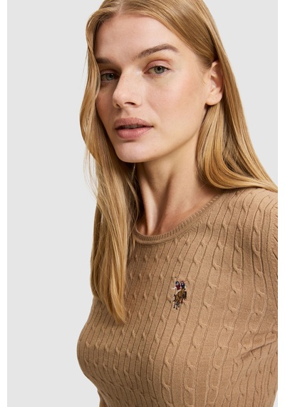 U.S. Polo Assn. Kadın Camel Bisiklet Yaka Basic Kazak 50331602-vr015