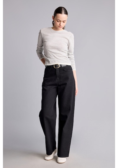 Defacto %100 Pamuk Cepli Straight Fit Yüksek Bel Denim Pantolon H7800ax26aunm40 Siyah-nm40