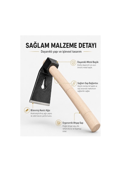 500 Gr Çelik Keser Dayanıklı Çift Yönlü Ahşap Saplı Ergonomik