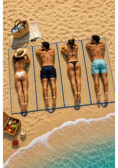 4 Adet Hasır Mat - Kamp, Plaj Ve Piknik Matı 60x180 Cm Krem
