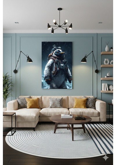 Astronot İmparator Penguen Uzay Görevi Bilim Kurgu Kar Fırtınası Konsept Sanat Cam Tablo