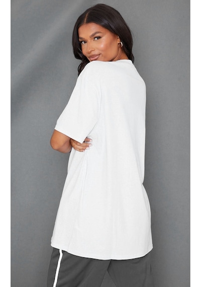 Düz Süprem T-shirt - Beyaz Oversize Bisiklet Yaka Kısa Kol Tişört Beyaz
