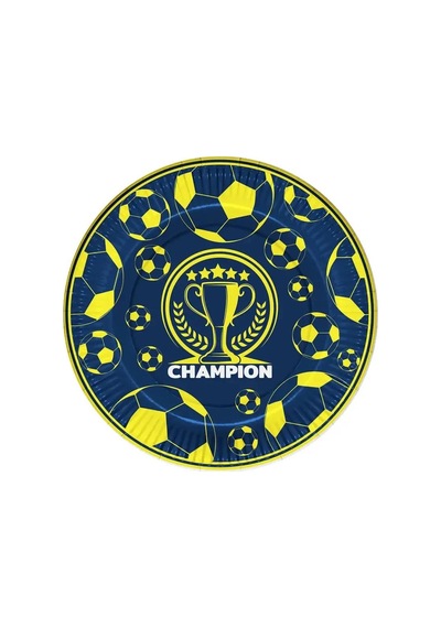 Champion Temalı Sarı Lacivert Tabak 23 Cm 8'li Doğum Günü Parti Tabağı