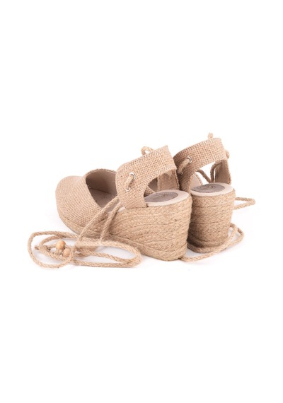 Star Tombis Gerçek Elişi Topuğu Açık Bilekten Bağlamalı Dolgu Topuk Keten Hasır Espadril Handmade Hasır