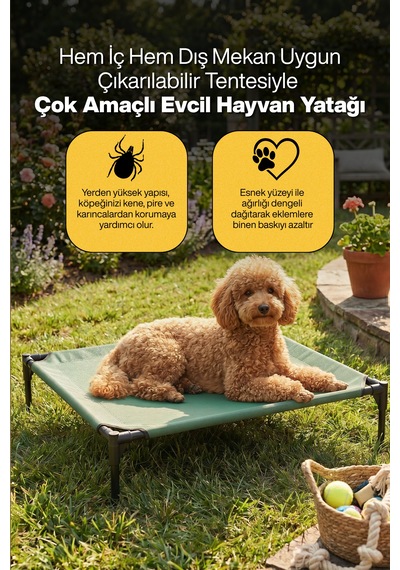 Reyo Yükseltilmiş Kedi Köpek Yatağı - Uv Koruyucu Tenteli, Oxford Kumaş Taşınabilir Evcil Hayvan Çadırı