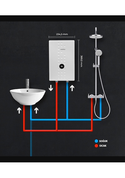Veito Speed E9 Dokunmatik Dijital Ekranlı Ani Su Isıtıcısı Şofben - 9 Kw Güçlü Isıtma, Ip25 Su Geçirmezlik Tasarımlı Şofben Elektirikli Şofben Montaj Dahil Değildir.