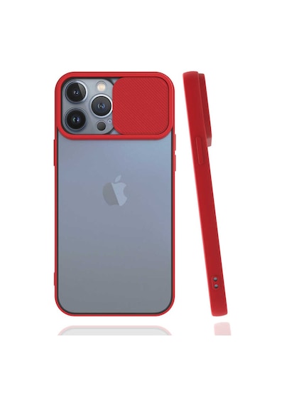 Noktaks - Apple Uyumlu iPhone   13 Pro Max - Kılıf   Slayt Sürgülü Arkası Buzlu Lensi Kapak - Kırmızı
