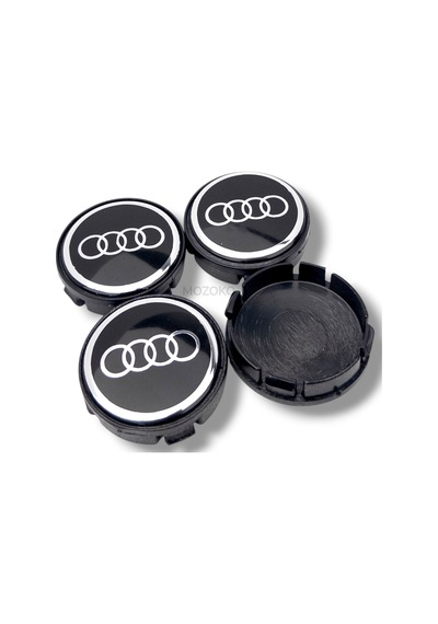 Audi Uyumlu 56 Mm Siyah Geçmeli Jant Göbeği Kapak Seti, 4 Adet Krom Görünümlü