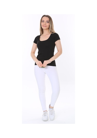 Rooted-kadın Kısa Kollu Derin Havuz,yuvarlak Yaka Penye T-shirt & Bluz SIYAH