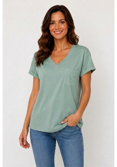 Lyvean V Yaka Cepli Oversize Tshırt Çok Renkli