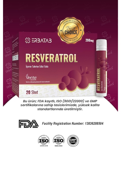 Resveratrol Shot 200 Mg 20 Shot Ahududu Aromalı Takviye Edici Gıda