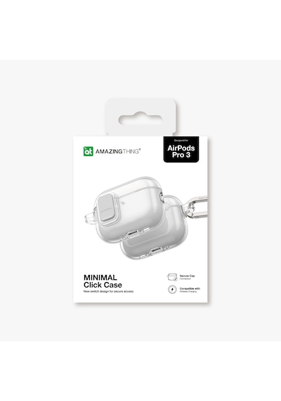 Apple Uyumlu AirPods Pro 3 Amazingthing Magnetik Kilit Tasarımlı Minimal Serisi Kılıf Şeffaf Şeffaf