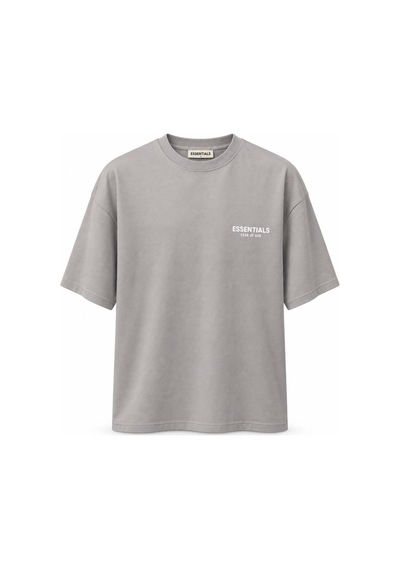 Genel Markalar Unisex Yarım Oversize Bisiklet Yaka Pamuklu Baskılı Tişört Gri